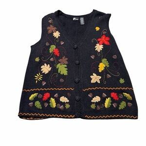 🍂 HOLIDAY EDITIONS 🍂 Fall Leaves Embroidered Sweater Vest Size L‎ 🌻